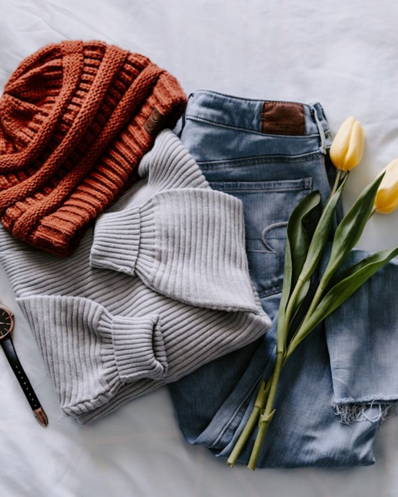 Rust knit flat-lay