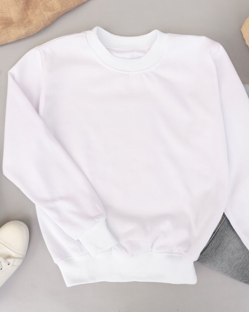 White sweatshirt flat-lay